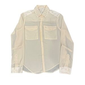 Abercrombie & Fitch Womens XS Cream Sheer Embellished Collar Button Down Shirt